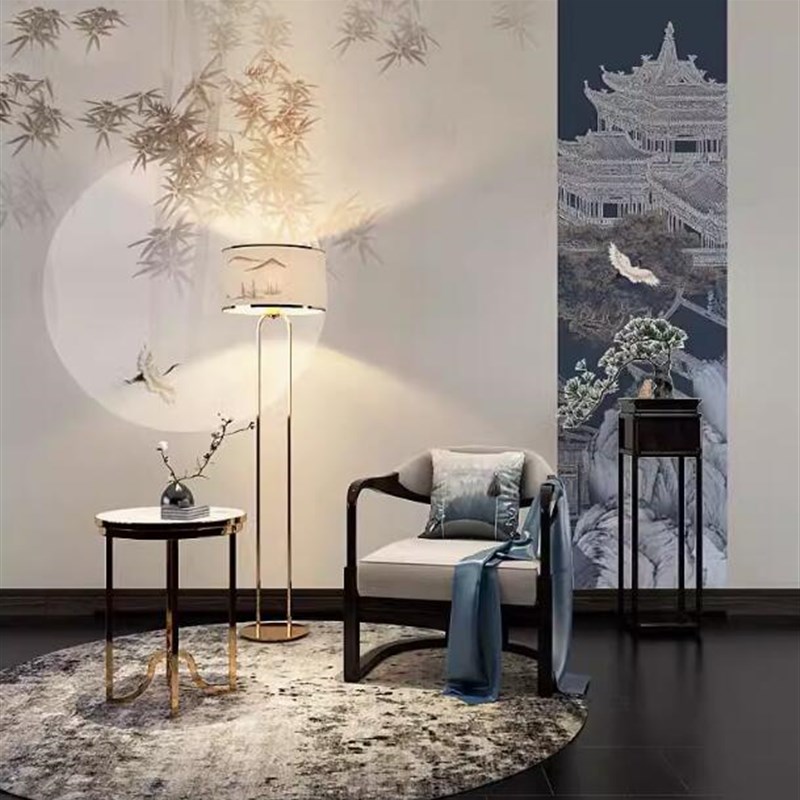 新中式竹叶壁纸简约国风素色墙纸墙布客厅床头Q电视背景墙定制壁