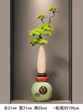 入户玄关迎客松花瓶壁龛大摆件进门屏风新中式客厅竖Z高长装饰品