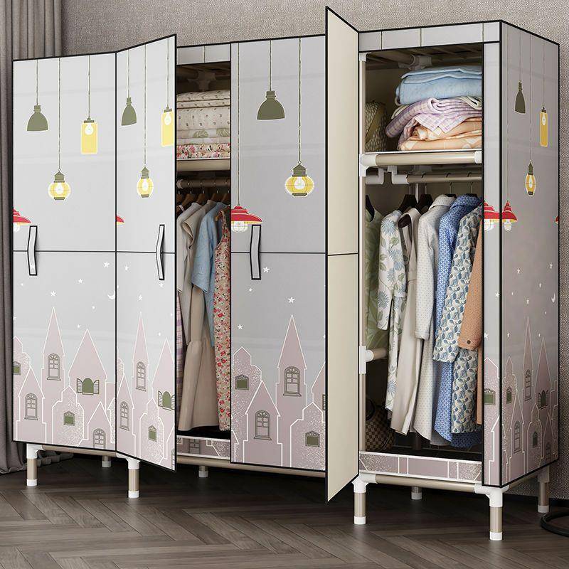 开门款简易布衣柜家用卧室全钢架加粗加厚钢管出租房结实耐用衣橱