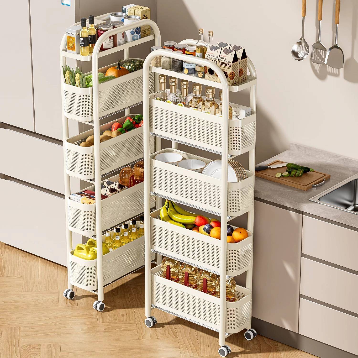 厨房夹缝置物架冰箱侧面抽拉柜极窄缝卫生间小推车拉篮缝隙收纳柜