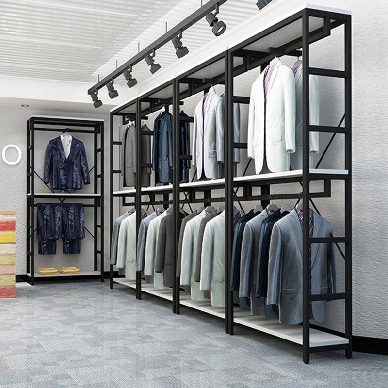 服装店展示架组合双层男女装店挂衣架陈列简易家用卧室铁艺衣帽架