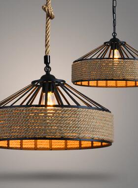 美式乡村麻绳吊灯蒙古包复古工业风个性麻绳创意餐厅铁艺酒吧灯具