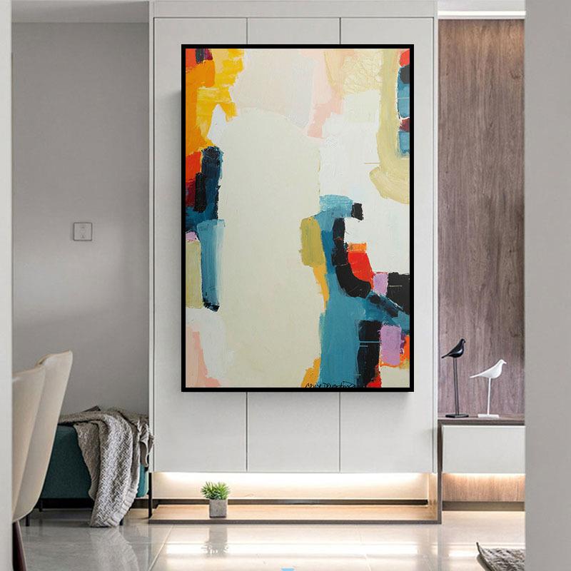 纯手绘肌理画玄关抽象油画简约装饰画竖版走廊沙发复古纯手工挂画