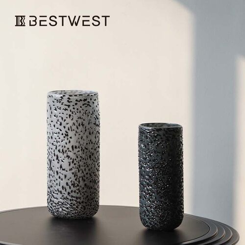 Bestwest火龙果斑点直筒柱状水培玻璃花瓶样板间花器软装饰品