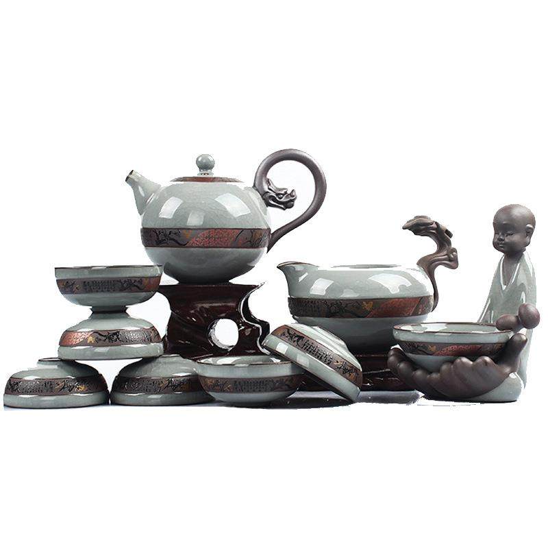 哥窑茶具套装冰裂釉家用整套轻奢日式开片功夫陶瓷泡茶壶茶杯