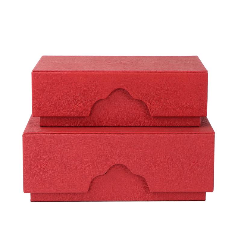红色新中式首饰盒装饰盒子摆件样板房间软装饰品书房茶室博古架