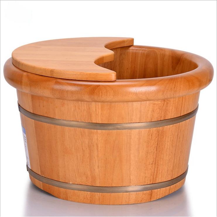 艾泽橡木泡脚桶带盖木质足浴洗脚桶洗脚泡脚木桶25高双边橡木盆