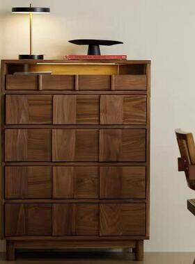 北美黑胡桃木斗柜客厅卧室储物柜家用五斗柜简约现代实木樱桃木边