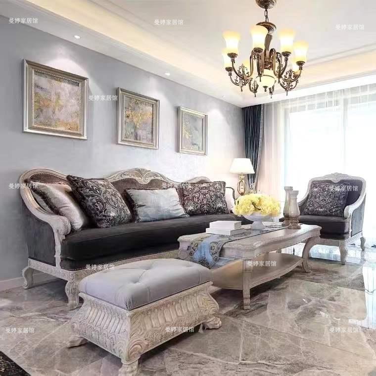 0J美式法式art实木雕花沙发实木沙发复兴印记仿古做旧三人沙发组