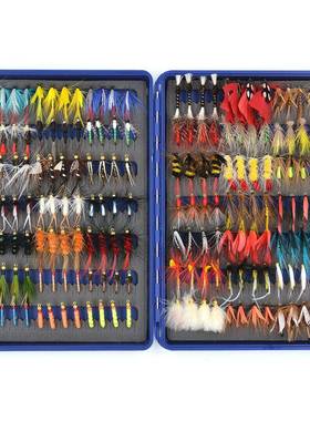 168pcs飞蝇钩套装盒装飞蝇钓苍蝇钩路亚假饵毛钩手工绑制