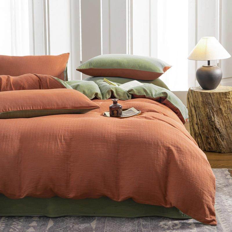 2025新款双层纱四件套单品系列风格二-纯色双拼风格2四件套0.9m