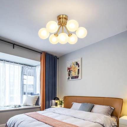 美式简约全铜吸顶灯走廊过道阳台LED圆形玻璃后现代卧室书房灯具