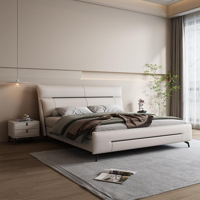 新款意式极简奶油风皮床1.8米设计简约主卧实木框架科技布婚床