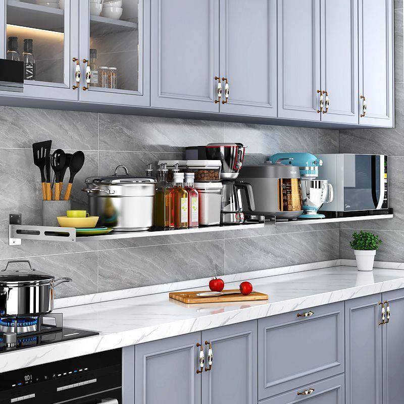 【折扣价】不锈钢微波炉架子壁挂式厨房置物架收纳免打孔墙上碗架