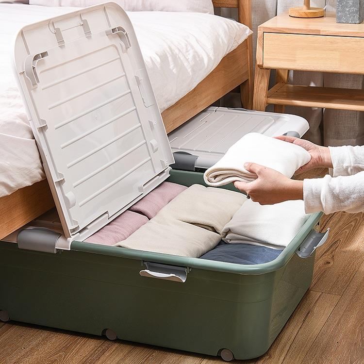 【折扣价】特大号床底收纳箱床下家用矮带轮加长扁平塑料玩具整理