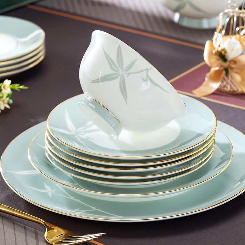 【折扣价】竹报平安骨瓷60头餐具严选百货套装碗具套装一套抗细菌