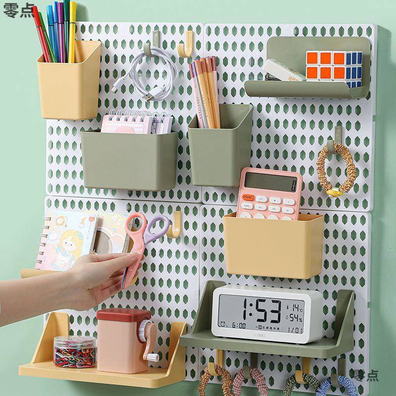 【折扣价】洞洞板书桌宿舍免打孔板置物架挂墙书桌整理桌面墙上收