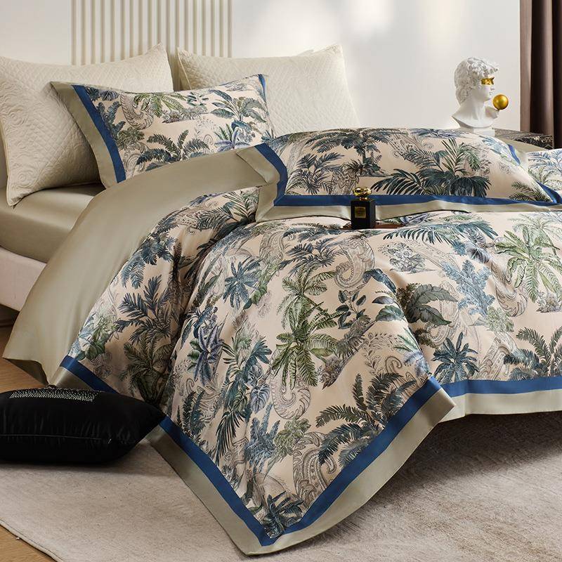 【折扣价】热带雨林丨高端美式140S双股奢棉四件套植物花卉印花裸
