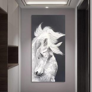 国风玄关马到成功装饰壁画抽象俊马客厅黑白挂画卧室玄关沙发背景