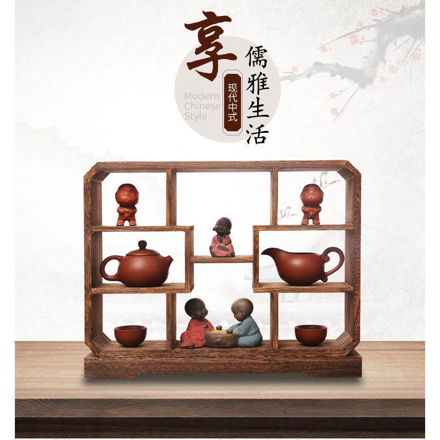 热卖博古架小实木中式迷你桌面摆件紫砂壶展示架多宝阁茶具架子置