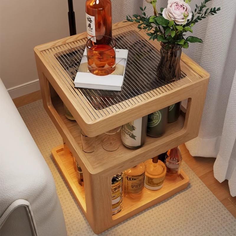 实木床头柜带灯床头置物架现代简约小户型创意极窄床边储物柜子