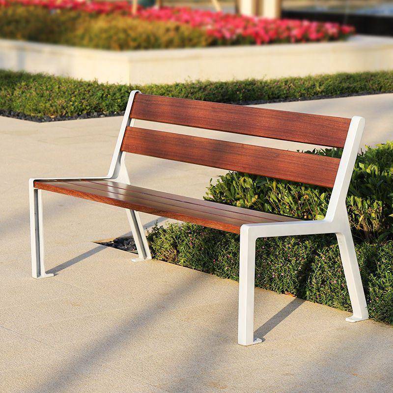室外公园小区菠萝格实木靠背索罗椅铝合金椅脚防腐木公园椅