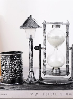 创意学生礼品仿古流砂路灯笔筒 学生礼品白色沙漏双W色小夜灯摆件