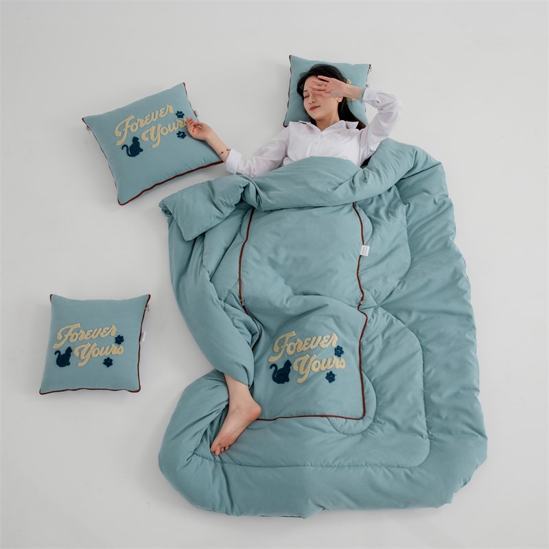 绣花图案抱枕被子j二合一多功能靠垫空调被车载办公午休睡枕可机