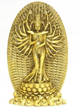 千手千眼千手居家工艺品观音文字观音背纯铜摆件铜面摆设