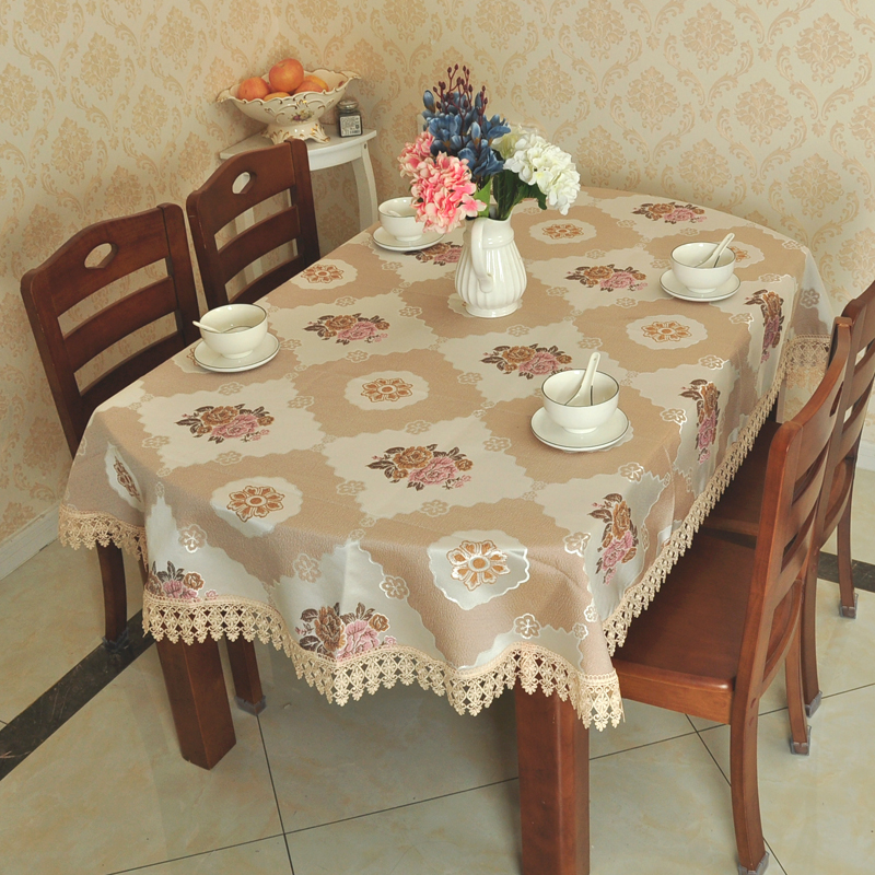 伸缩折叠椭圆形餐桌布布艺客厅家用椭圆桌布半圆形台布Z欧式简约