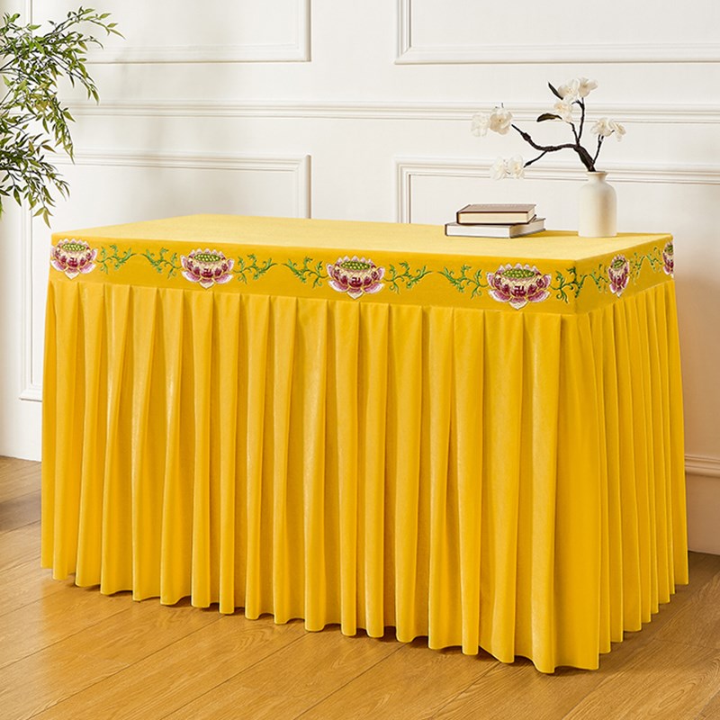 定制佛台布供桌布堂口香案桌罩遮挡帘寺庙桌裙八仙桌围Z加厚金丝