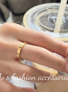不掉色轻奢高级感米字s戒指简约大气百搭素圈戒指A401