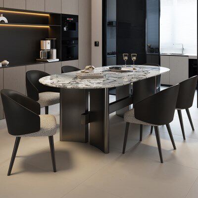 长方形现代简约组合家用餐桌椅不锈钢小户型轻奢大理石餐桌吃饭桌