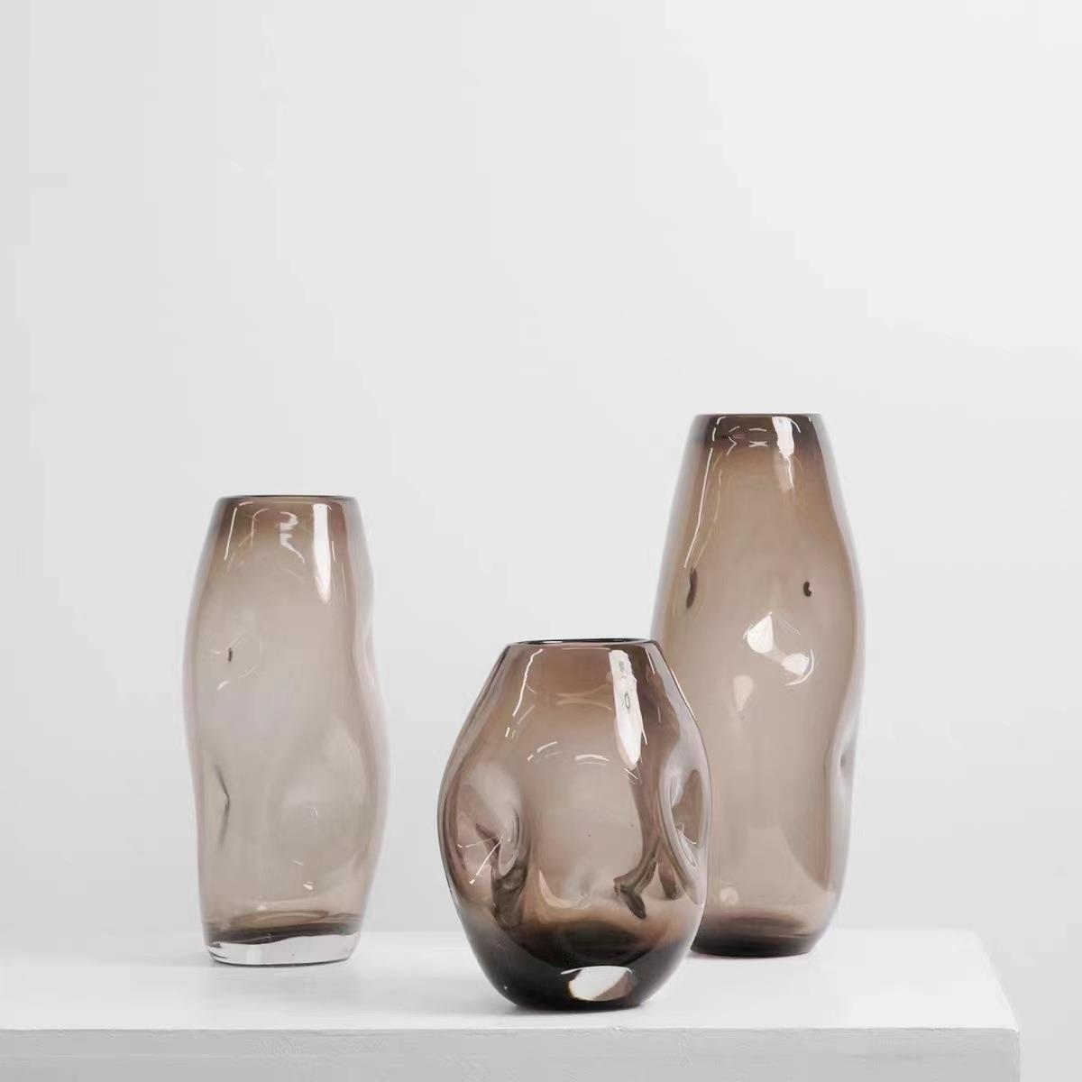 现代轻奢不规则玻璃花瓶摆件客厅插花餐桌卧室水培鲜花花瓶装饰品