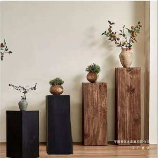 实木方形花架墩子家用客厅玄关茶几复古民宿装饰原木木桩底座摆件