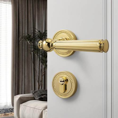 金色门锁室内卧室法式房门锁复古两件式门把手静音磁吸锁美式木门