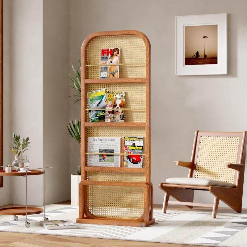 复古实木藤编屏风隔断客厅入户可移动遮挡小户型简约日式书架座屏
