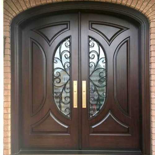 法式别墅超高拱形进户门 自建房圆弧双开大门 纯手工锻打铁艺花枝