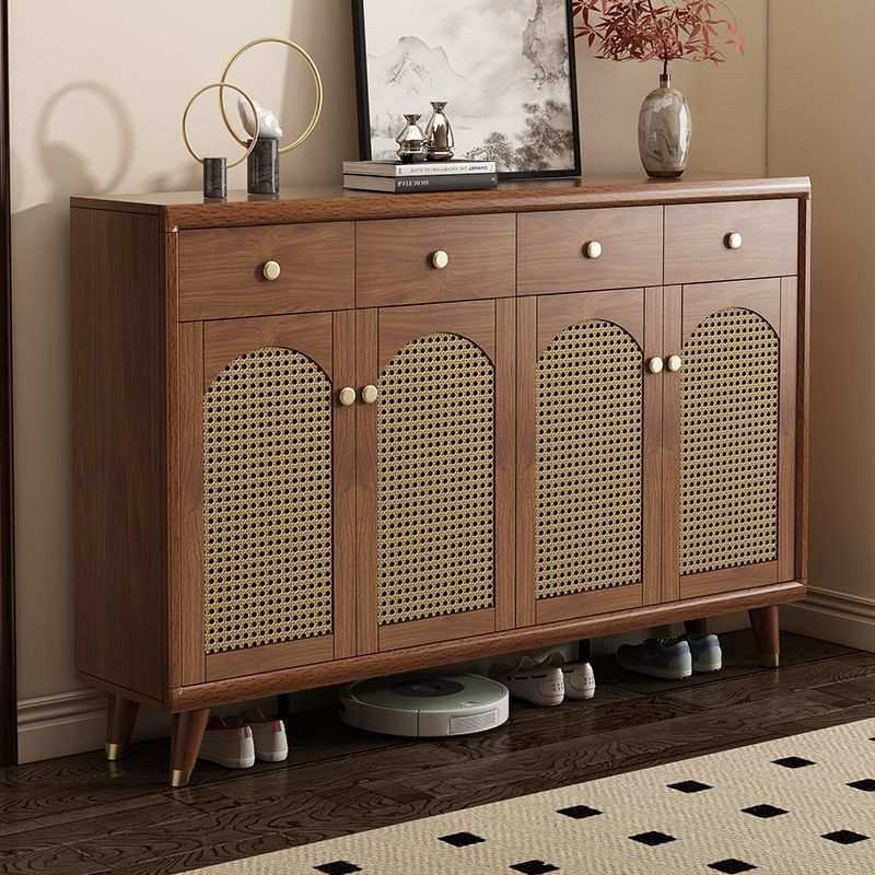 新中式藤编鞋柜透气玄关柜实木框家用门口客厅储物柜入户门收纳柜