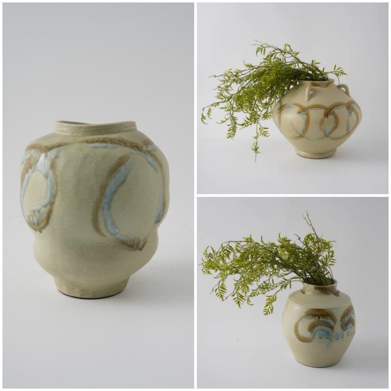 侘寂风油画手工高温陶瓷花瓶艺术民宿茶室花器摆件中式玄关装饰品