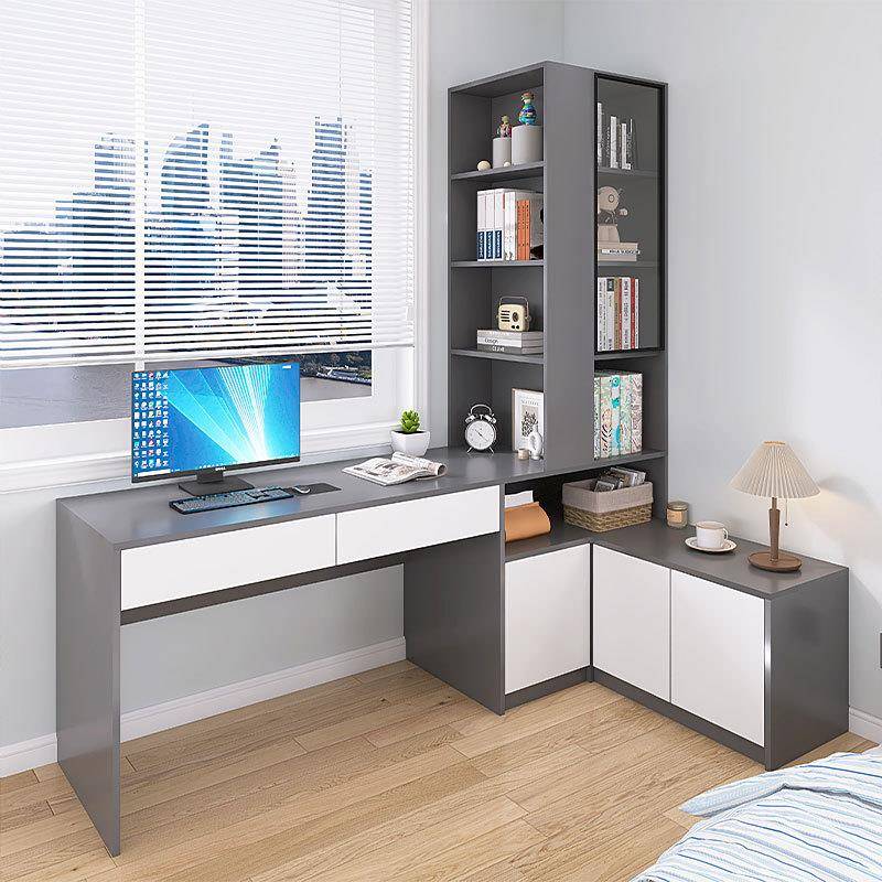 转角书桌书架床头柜一体卧室拐角书柜电脑桌组合飘窗工作台