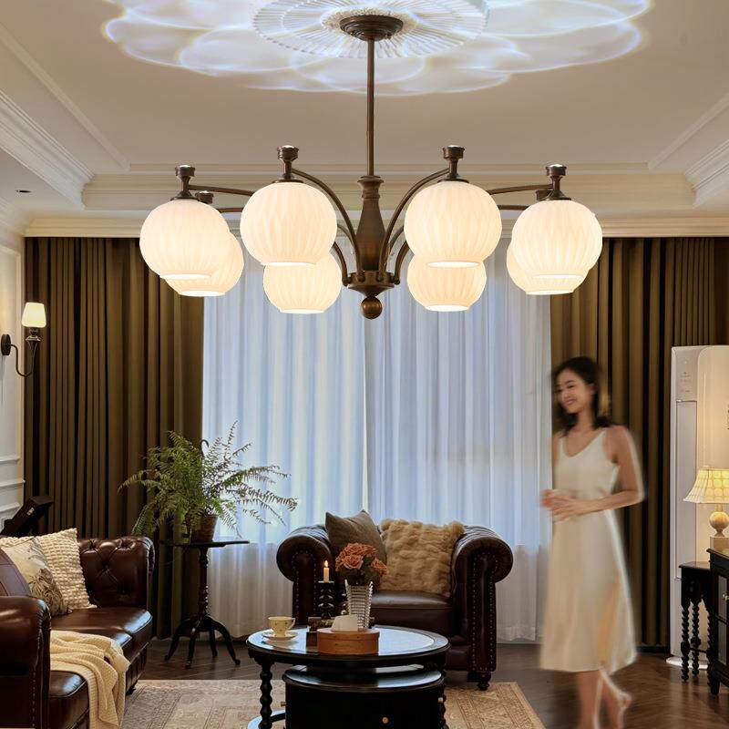 客厅吊灯中古南洋风卧室吊灯玻璃灯具设计师法式美式复古大厅主灯