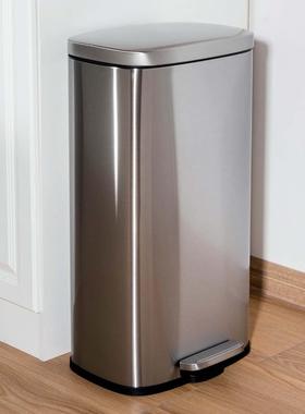 跨境ORZ12L定盖缓降长方砂光垃圾桶厨房家用脚踩式静音收纳桶