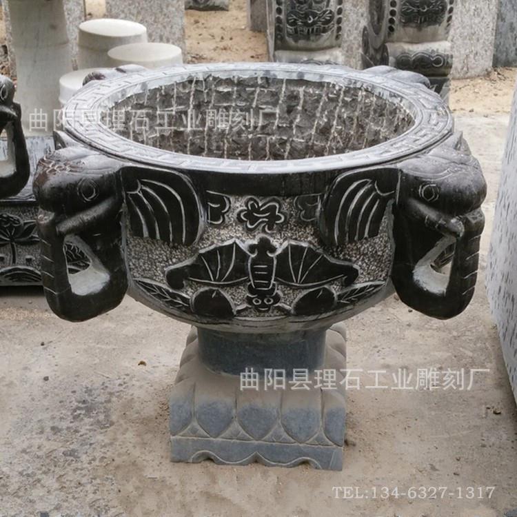 象头石雕花盆 青石象头养鱼水缸鱼缸 花盆 仿古雕塑厂家