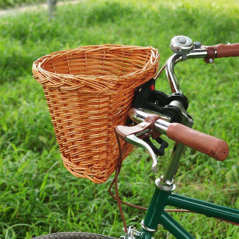 藤编车筐菜篮子自行车车筐收纳筐宠物篮d形车篮藤编车筐