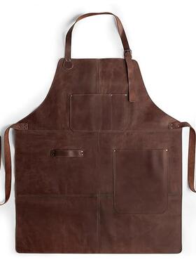 亚马逊欧美纯色复古PU围裙皮围裙跨境工匠木工多功能挂脖工具围裙