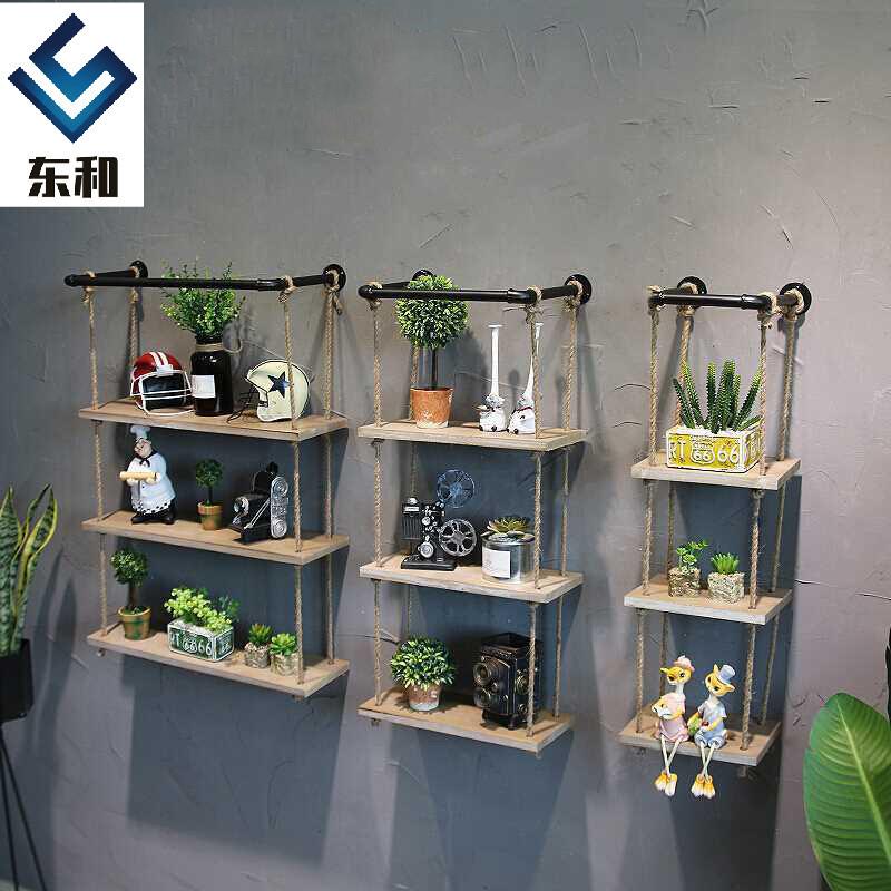 复古创意壁挂装饰水管置物架 美式工业风网咖铁艺墙上隔板书架