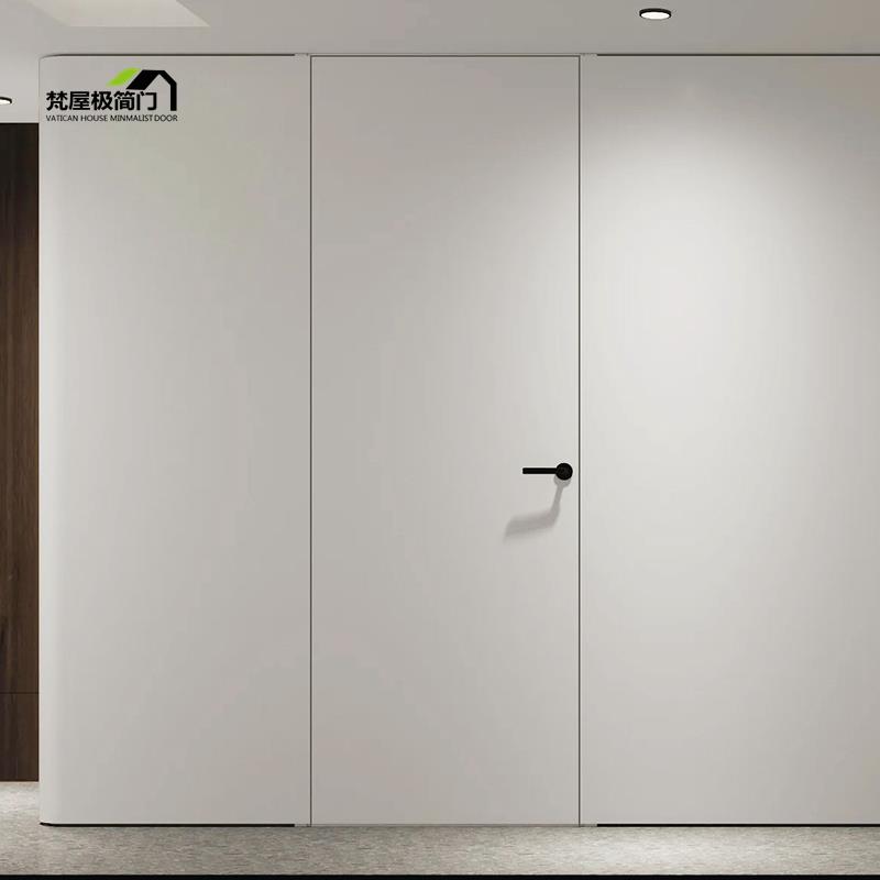 网红暗门室内门铝木门卧室门无框门通顶门极简窄边框门白色隐形门