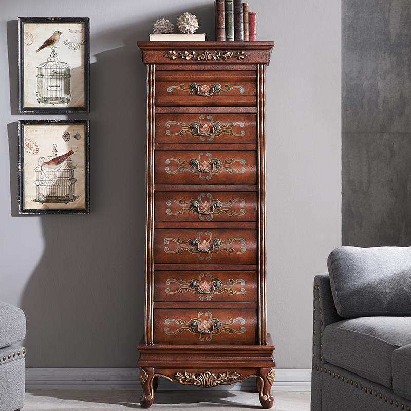 美式家具乡村田园复古做旧实木彩绘多层斗柜靠墙搭配装饰批量促销