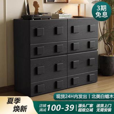 黑色中古风卡门柜白蜡木全实木电视柜落地储物柜组合模块边柜斗柜